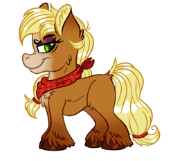 Size: 900x840 | Tagged: safe, artist:millefaller, imported from derpibooru, earth pony, pony, applejack (g5 concept leak), ear fluff, female, g5 concept leaks, mare, neckerchief, simple background, smiling, solo, unshorn fetlocks, white background