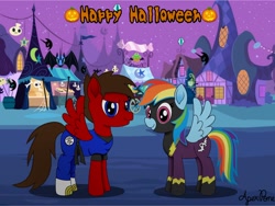 Size: 2048x1536 | Tagged: safe, artist:apexpone, imported from derpibooru, rainbow dash, oc, pegasus, pony, canon x oc, clothes, costume, halloween, halloween costume, holiday, nightmare night, shadowbolts, xerodash