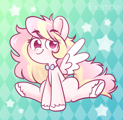 Size: 2411x2354 | Tagged: safe, artist:ninnydraws, imported from derpibooru, oc, oc only, oc:ninny, pegasus, bowtie, high res, looking at you, simple background, sitting, solo, ych example, your character here