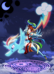 Size: 1976x2705 | Tagged: safe, alternate version, artist:mauroz, imported from derpibooru, part of a set, rainbow dash, human, pegasus, pony, anime, clothes, cosplay, costume, female, humanized, sailor moon, winged humanization, wings