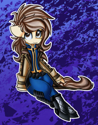 Size: 1280x1644 | Tagged: safe, artist:kranonetwork, imported from derpibooru, oc, oc only, anthro, pegasus, fallout equestria, clothes, enclave, female, jumpsuit, long coat, pegasus enclave, solo, stable-tec, vault suit