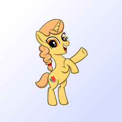 Size: 1024x1024 | Tagged: safe, artist:sundust, imported from derpibooru, oc, oc only, pony, unicorn, bipedal, cutie mark, female, gradient background, horn, jumping, looking at you, mare, open mouth, raised hoof, raised hooves, simple background, smiling, solo, unicorn oc