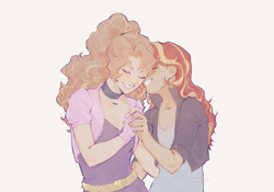 Size: 2423x1694 | Tagged: safe, artist:stummm, imported from derpibooru, adagio dazzle, sunset shimmer, equestria girls, eyes closed, female, holding hands, lesbian, shipping, simple background, sketch, smiling, sunsagio