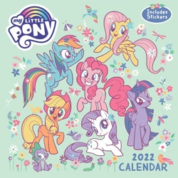 Size: 1400x1400 | Tagged: safe, imported from derpibooru, applejack, fluttershy, pinkie pie, rainbow dash, rarity, spike, twilight sparkle, alicorn, bee, bird, butterfly, caterpillar, dragon, dragonfly, earth pony, insect, pegasus, unicorn, 2022, apple, applejack's hat, baby, baby dragon, calendar, cowboy hat, cute, dashabetes, diapinkes, flower, flower in hair, food, hasbro is trying to murder us, hat, jackabetes, mane seven, mane six, merchandise, my little pony logo, raribetes, shyabetes, spikabetes, stock vector, twiabetes, twilight sparkle (alicorn)