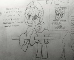 Size: 1742x1427 | Tagged: safe, artist:sodanium, imported from ponybooru, oc, oc only, earth pony, female, gun, mare, monochrome, solo, text, traditional art, wanted poster, weapon