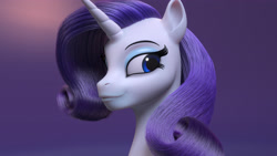 Size: 3840x2160 | Tagged: safe, artist:clopician, rarity, pony, unicorn, 3d, female, horn, looking at you, looking back, looking back at you, majestic, mare, maya, simple background, smiling