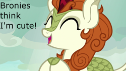 Size: 1280x720 | Tagged: safe, edit, edited screencap, imported from derpibooru, screencap, autumn blaze, kirin, sounds of silence, awwtumn blaze, bronybait, captain obvious, cute, female, happy, hooves together, no shit sherlock, smiling, solo, truth