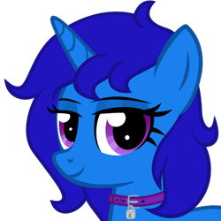 Size: 469x469 | Tagged: safe, artist:the smiling pony, imported from derpibooru, oc, oc only, oc:delly, pony, unicorn, .svg available, collar, female, lidded eyes, looking at you, simple background, smiling, solo, svg, transparent background, vector