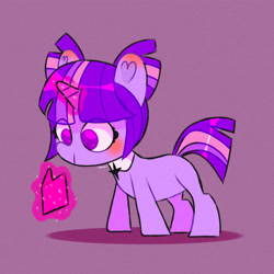 Size: 3738x3738 | Tagged: safe, artist:tokkii, imported from derpibooru, twilight sparkle, pony, unicorn, adorable face, alternate hairstyle, blank flank, blushing, book, cute, female, filly, filly twilight sparkle, g4, heart ears, high res, magic, mare, no pupils, pigtails, simple background, smiling, sparkles, twiabetes, twily, unicorn twilight, uniform, younger