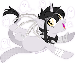 Size: 3936x3295 | Tagged: safe, artist:kellysweet1, imported from derpibooru, oc, oc only, oc:grimm fable, alicorn, ghost, pony, undead, alicorn oc, bandage, choker, commission, deaf, eyebrow piercing, eyeshadow, female, high res, horn, leonine tail, makeup, mare, open mouth, piercing, simple background, solo, soul, souls, spiked choker, tail, transparent background, wings