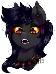 Size: 1996x2626 | Tagged: safe, artist:tackytails, imported from derpibooru, oc, oc:tourniquet, bat pony, bat pony oc, digital art, edgy, fangs