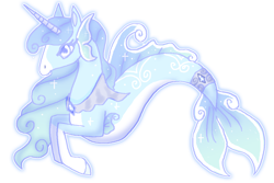 Size: 1070x716 | Tagged: safe, artist:jahpan, imported from derpibooru, oc, oc only, seapony (g4), unicorn, blue mane, dorsal fin, female, fins, fish tail, flowing mane, flowing tail, gem, horn, jewelry, regalia, seaponified, simple background, solo, sparkles, species swap, tail, transparent background
