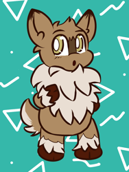 Size: 768x1024 | Tagged: safe, artist:tranzmuteproductions, imported from derpibooru, oc, oc only, deer, deer pony, original species, :o, abstract background, bipedal, chest fluff, male, open mouth, solo, unshorn fetlocks