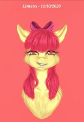 Size: 529x768 | Tagged: safe, artist:limeox1, imported from derpibooru, apple bloom, earth pony, pony, bust, female, filly, portrait, simple background, solo