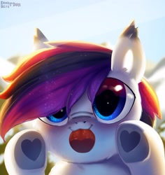 Size: 2976x3149 | Tagged: safe, artist:enderselyatdark, imported from derpibooru, oc, oc only, oc:lance, pony, chibi, cute, heart, high res, hoof heart, licking, licking the fourth wall, solo, tongue out