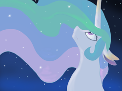 Size: 2310x1730 | Tagged: safe, artist:frozenfarron, imported from derpibooru, princess celestia, alicorn, pony, female, looking up, missing accessory, night, night sky, sky, solo