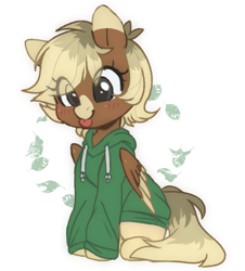 Size: 591x654 | Tagged: safe, artist:chimemaplewood, imported from derpibooru, oc, oc:socks, pegasus, pony, blonde hair, blonde mane, clothes, cute, cuteness overload, female, simple background, sweatshirt, tongue out, white background