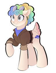 Size: 2774x3580 | Tagged: safe, artist:vetta, imported from derpibooru, oc, oc only, earth pony, pony, clothes, earth pony oc, female, high res, mare, raised hoof, simple background, solo, white background