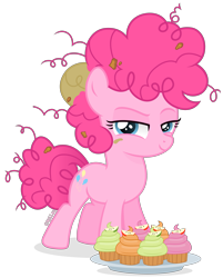 Size: 3111x3876 | Tagged: safe, artist:cirillaq, imported from derpibooru, pinkie pie, earth pony, pony, cupcake, female, filly, filly pinkie pie, food, high res, messy mane, pink mane, pink tail, shadow, simple background, smiling, solo, standing, tail, transparent background, younger