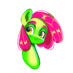 Size: 1000x1000 | Tagged: safe, artist:mayslost, imported from derpibooru, oc, oc only, earth pony, pony, bust, cute, female, green, pink hair, random, simple background, smiling, solo, white background, yellow eyes