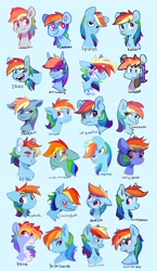 Size: 2382x4096 | Tagged: safe, artist:chub-wub, imported from derpibooru, rainbow dash, pegasus, pony, alternate hairstyle, blue background, eye clipping through hair, eyebrows, eyebrows visible through hair, female, grin, high res, male, mare, markings, open mouth, rainbow blitz, redesign, rule 63, simple background, smiling, solo, stallion, style emulation