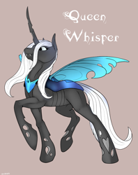 Size: 791x1000 | Tagged: safe, artist:backlash91, imported from derpibooru, oc, oc only, oc:whisper, changeling, changeling queen, fallout equestria, fanfic:fallout equestria: the chrysalis, changeling queen oc, fanfic art, female, peytral, solo