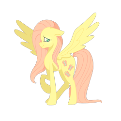 Size: 2048x2048 | Tagged: safe, artist:0gres, imported from derpibooru, fluttershy, pegasus, pony, female, floppy ears, high res, looking at you, mare, profile, raised hoof, simple background, smiling, solo, spread wings, standing, transparent background, wings