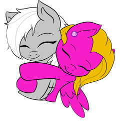 Size: 900x873 | Tagged: safe, imported from derpibooru, oc, oc only, oc:silver edge, oc:wild strykes, pegasus, female, hug, simple background, transparent background