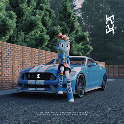 Size: 1085x1085 | Tagged: safe, artist:creatorofpony, artist:ziy_onyx, imported from derpibooru, rainbow dash, equestria girls, 3d, blender, blender cycles, car, female, ford, ford mustang, looking at you, not sfm, sitting, smiling, smiling at you, solo