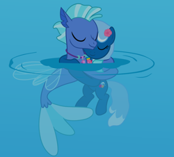 Size: 1500x1356 | Tagged: safe, artist:pilot231, imported from derpibooru, oc, oc only, oc:blue cove, oc:sea foam ep, earth pony, pony, seapony (g4), female, flower on ear, hug, lei, male, mlp fim's eleventh anniversary, night, oc x oc, ocean, shipping, vector