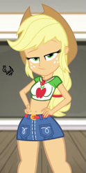 Size: 299x602 | Tagged: safe, artist:flutteryaylove, edit, edited screencap, imported from derpibooru, screencap, applejack, equestria girls, belly button, breasts, clothes, female, miniskirt, show accurate, show accurate porn, skirt, solo