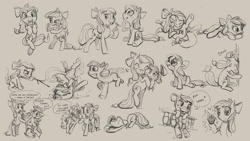 Size: 3000x1688 | Tagged: safe, artist:ruffu, imported from derpibooru, apple bloom, applejack, sweetie belle, earth pony, pony, unicorn, crying, facial expressions, female, filly, littlest pet shop, mare, older, sketch, sketch dump, zoe trent
