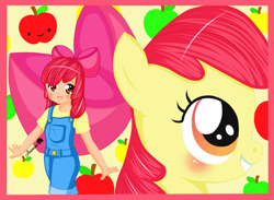 Size: 1024x750 | Tagged: safe, artist:jasmine-lotus, imported from derpibooru, apple bloom, earth pony, human, pony, blushing, female, filly, humanized