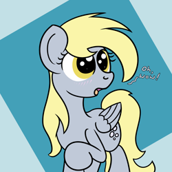 Size: 2000x2000 | Tagged: safe, artist:dafiltafish, imported from derpibooru, derpy hooves, pegasus, pony, blushing, cute, derpabetes, female, high res, solo, text