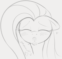 Size: 840x801 | Tagged: safe, artist:dotkwa, imported from derpibooru, fluttershy, pegasus, pony, blushing, bust, cute, eyes closed, female, floating heart, floppy ears, grayscale, heart, kissy face, mare, monochrome, shyabetes, sketch, solo