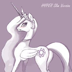 Size: 1200x1200 | Tagged: safe, artist:johnjoseco, edit, editor:kalthakar, imported from derpibooru, princess celestia, pony, princess molestia, big lips, big sexy, blushing, butt, crown, female, folded wings, jewelry, large butt, lips, mare, plot, purple background, regalia, sexy, simple background, skinny, solo, wings