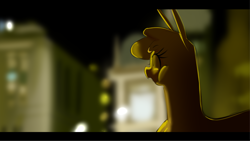 Size: 2096x1179 | Tagged: safe, artist:hitsuji, imported from derpibooru, alpaca, them's fightin' herds, blurred, building, looking back, night, paprika (tfh), parody, scene parody, solo, utopia (uk series)