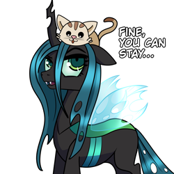 Size: 2000x2000 | Tagged: safe, artist:plaguemare, imported from derpibooru, queen chrysalis, cat, changeling, changeling queen, dialogue, drawthread, female, high res, horn, request, wings