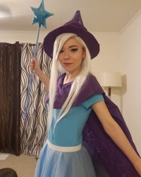 Size: 1080x1350 | Tagged: safe, artist:jaycosplay1, imported from derpibooru, trixie, human, cape, clothes, cosplay, costume, female, hat, irl, irl human, magic wand, photo, trixie's cape, trixie's hat