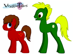 Size: 770x582 | Tagged: safe, artist:dibstarp, imported from derpibooru, pony, pony creator, bob the tomato, duo, larry the cucumber, male, ponified, simple background, smiling, veggietales, white background