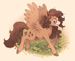 Size: 1000x821 | Tagged: safe, artist:clovenfawn, imported from derpibooru, oc, oc only, oc:coffee bean, pegasus, pony, female, glasses, partial background, running, solo, spread wings, wings
