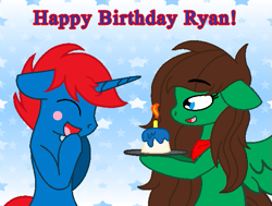 Size: 599x454 | Tagged: safe, artist:madlilon2051, imported from derpibooru, oc, oc only, oc:ryan, pegasus, pony, base used, blush sticker, blushing, bust, eyelashes, female, happy birthday, male, mare, neckerchief, pegasus oc, smiling, stallion, wings