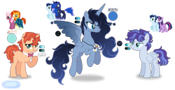 Size: 3224x1664 | Tagged: safe, artist:purplepotato04, imported from derpibooru, cheerilee, princess luna, soarin', sunburst, twilight sparkle, oc, alicorn, pegasus, pony, unicorn, female, glasses, mare, offspring, parent:cheerilee, parent:princess luna, parent:soarin', parent:sunburst, parent:twilight sparkle, parents:soarlight, parents:soarluna, show accurate, simple background, transparent background, twilight sparkle (alicorn)