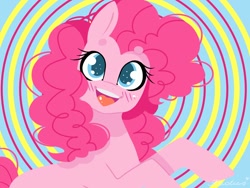 Size: 1600x1200 | Tagged: safe, artist:madkadd, imported from derpibooru, pinkie pie, earth pony, pony, abstract background, beanbrows, blushing, colored pupils, cute, diapinkes, eyebrows, eyelashes, female, happy, looking at you, mare, open mouth, open smile, ponk, smiling, solo