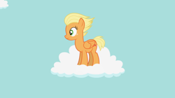 Size: 852x477 | Tagged: safe, artist:agrol, imported from derpibooru, applejack, pegasus, pony, alternate hairstyle, cloud, female, flapplejack, hairstyle, let's start the game, on a cloud, race swap, standing on a cloud, youtube link