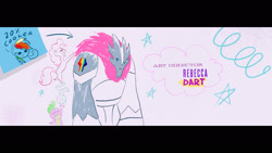 Size: 1920x1080 | Tagged: safe, imported from twibooru, pinkie pie, rainbow dash, spike, storm creature, my little pony: the movie, 20% cooler, arrow, ball, claus studios, concept art, credits, image, needs more jpeg