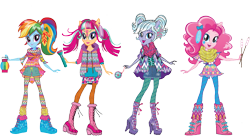 Size: 1493x813 | Tagged: safe, artist:cimmi cumes, imported from twibooru, pinkie pie, rainbow dash, sour sweet, sugarcoat, equestria girls, legend of everfree, boots, clothes, compass, concept art, food, geometric, high heel boots, image, lantern, marshmallow, official, pigtails, png, scarf, shoes, simple background, transparent background, what could have been