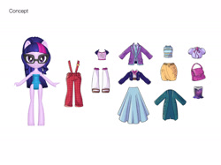 Size: 2134x1600 | Tagged: safe, artist:anabell chu chuntu, imported from twibooru, sci-twi, twilight sparkle, equestria girls, equestria girls series, accessories, clothes, concept art, doll, fashion squad, image, needs more jpeg, official, simple background, toy, underwear, white background