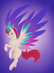 Size: 1536x2048 | Tagged: safe, artist:valeramoongod, imported from derpibooru, zipp storm, pegasus, pony, female, g5, large wings, lidded eyes, looking at you, mare, my little pony: a new generation, smiling, smiling at you, solo, spread wings, wings