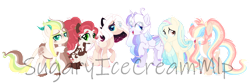 Size: 1600x535 | Tagged: safe, artist:strawberry-spritz, artist:sugaryicecreammlp, imported from derpibooru, oc, oc only, oc:aura sparkle, oc:harmony jade, oc:megaran, oc:rainbow clouds, oc:snow blower, oc:surprise party, alicorn, dracony, earth pony, hybrid, pegasus, pony, unicorn, adopted offspring, alicorn oc, base used, earth pony oc, eye clipping through hair, female, hair over eyes, hair over one eye, horn, horns, interspecies offspring, male, mare, multicolored hair, obtrusive watermark, offspring, parent:big macintosh, parent:flash sentry, parent:fluttershy, parent:rarity, parent:spike, parent:twilight sparkle, parents:flashlight, parents:fluttermac, parents:sparity, pegasus oc, rainbow hair, simple background, sparkles, stallion, transparent background, unicorn oc, watermark, wings